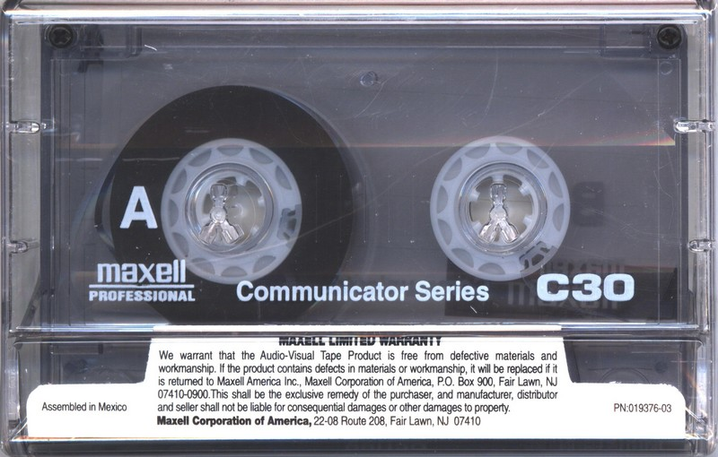 Compact Cassette Maxell Professional Industrial P/I 30 Type I Normal 1996 USA