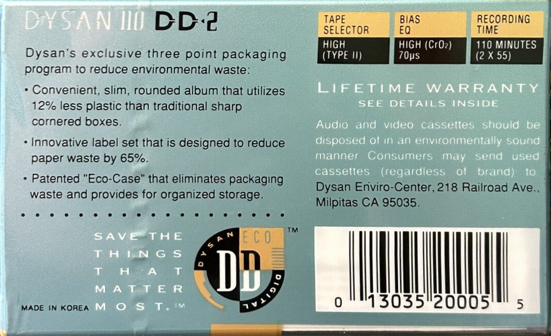 Compact Cassette Dysan DD-2 110 Type I Normal 1999 USA