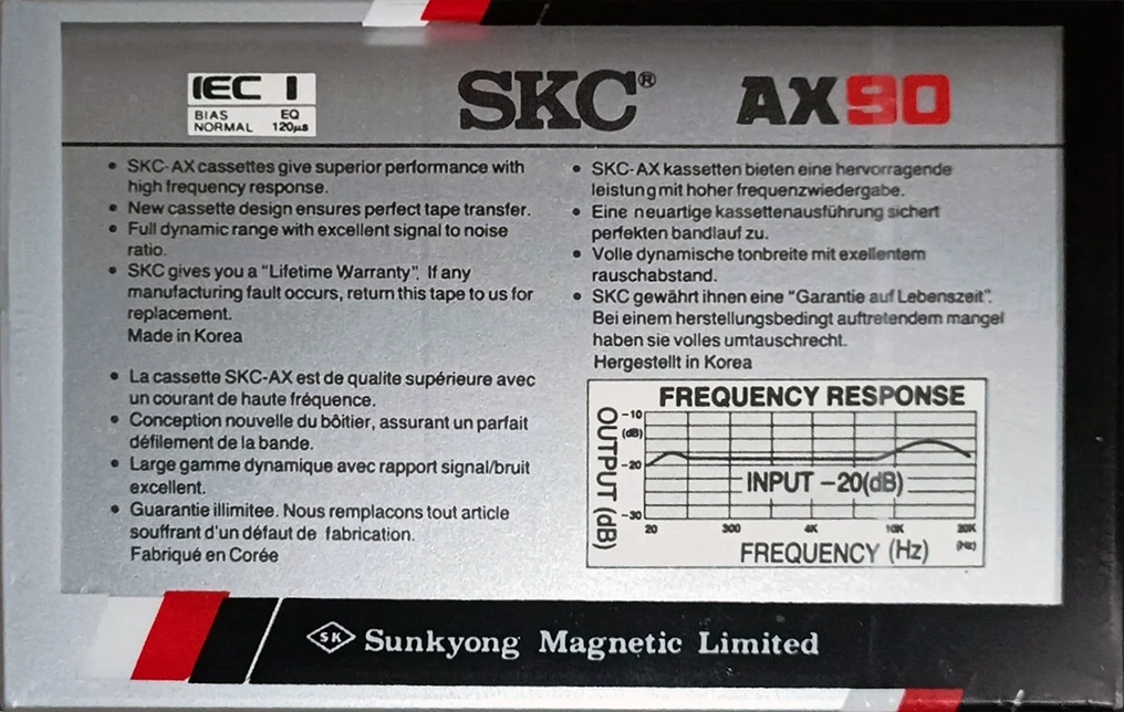 Compact Cassette SKC AX 90 Type I Normal 1984 Europe