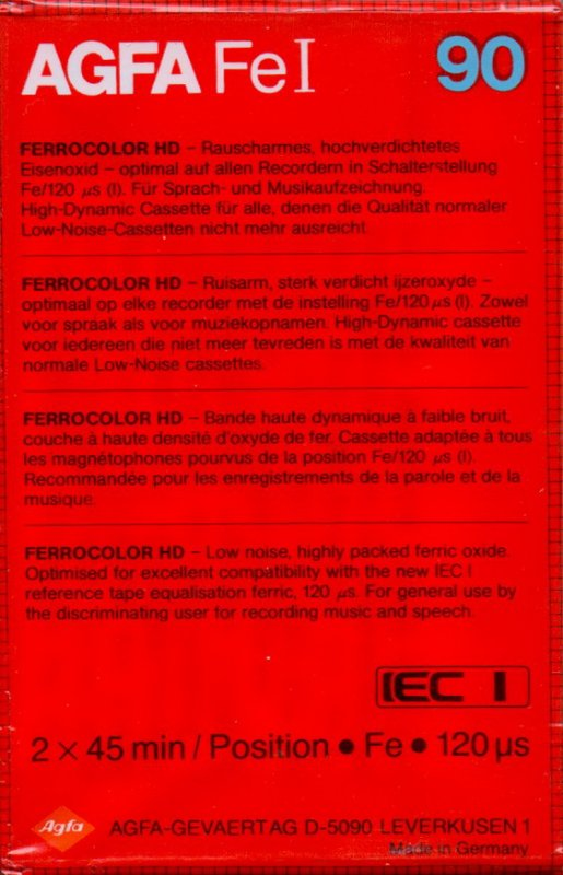 Compact Cassette AGFA Ferrocolor HD 90 Type I Normal 1982 Europe