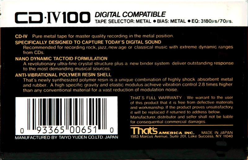 Compact Cassette: Taiyo Yuden Thats - CD 100