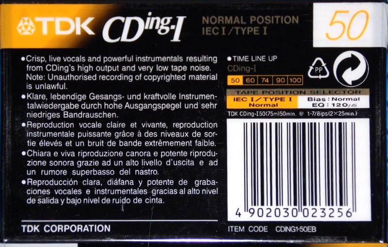 Compact Cassette TDK CDing 1 50 "CDING1-50EC" Type I Normal 1997 Europe