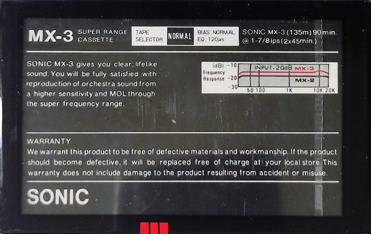 Compact Cassette Sonic 90 "MX-3" Type I Normal 1988 Europe
