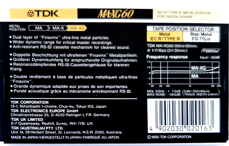 Compact Cassette: TDK  - MA-XG 60