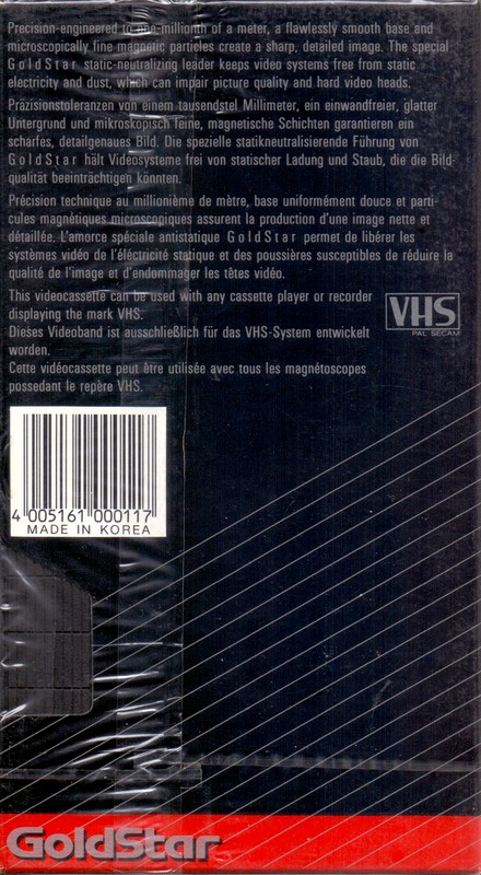 VHS, Video Home System Goldstar XG 180 Type I Normal Europe