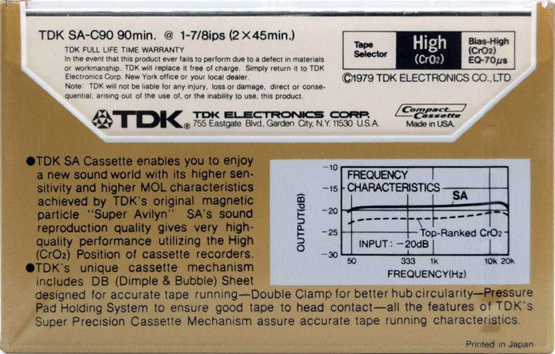 Compact Cassette TDK SA 90 Type II Chrome 1979 USA