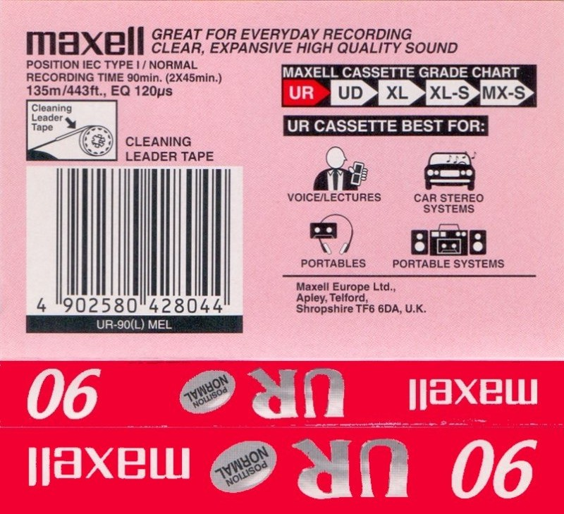 Compact Cassette Maxell UR 90 "UR-90(L) MEL" Type I Normal 2000 Europe