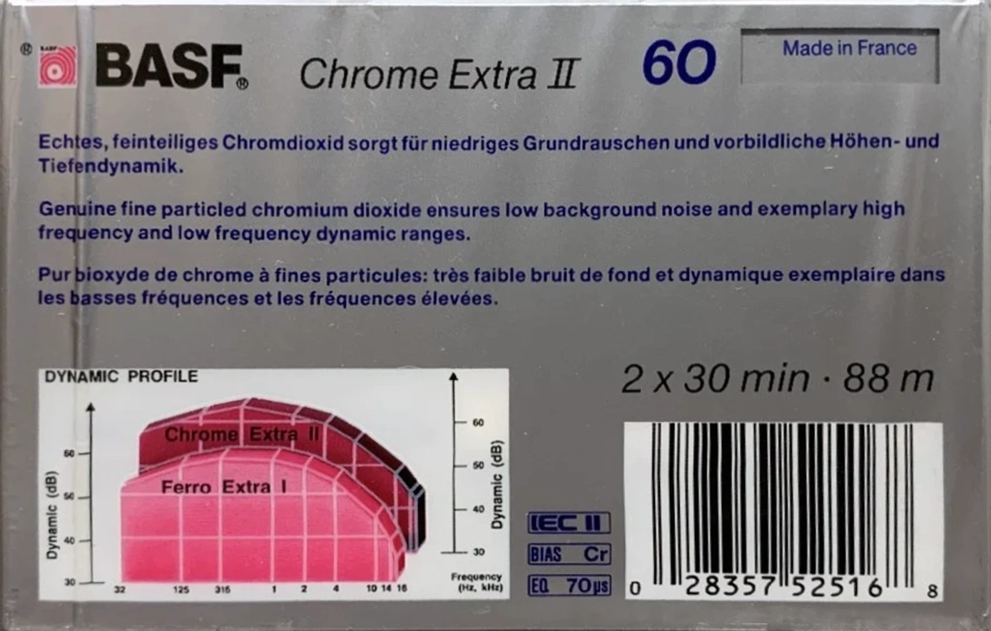 Compact Cassette BASF Chrome Extra II 60 Type II Chrome 1989 USA