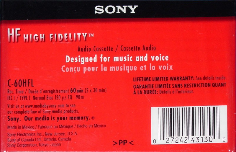 Compact Cassette Sony HF 60 "C-60HFL" Type I Normal 2001 North America