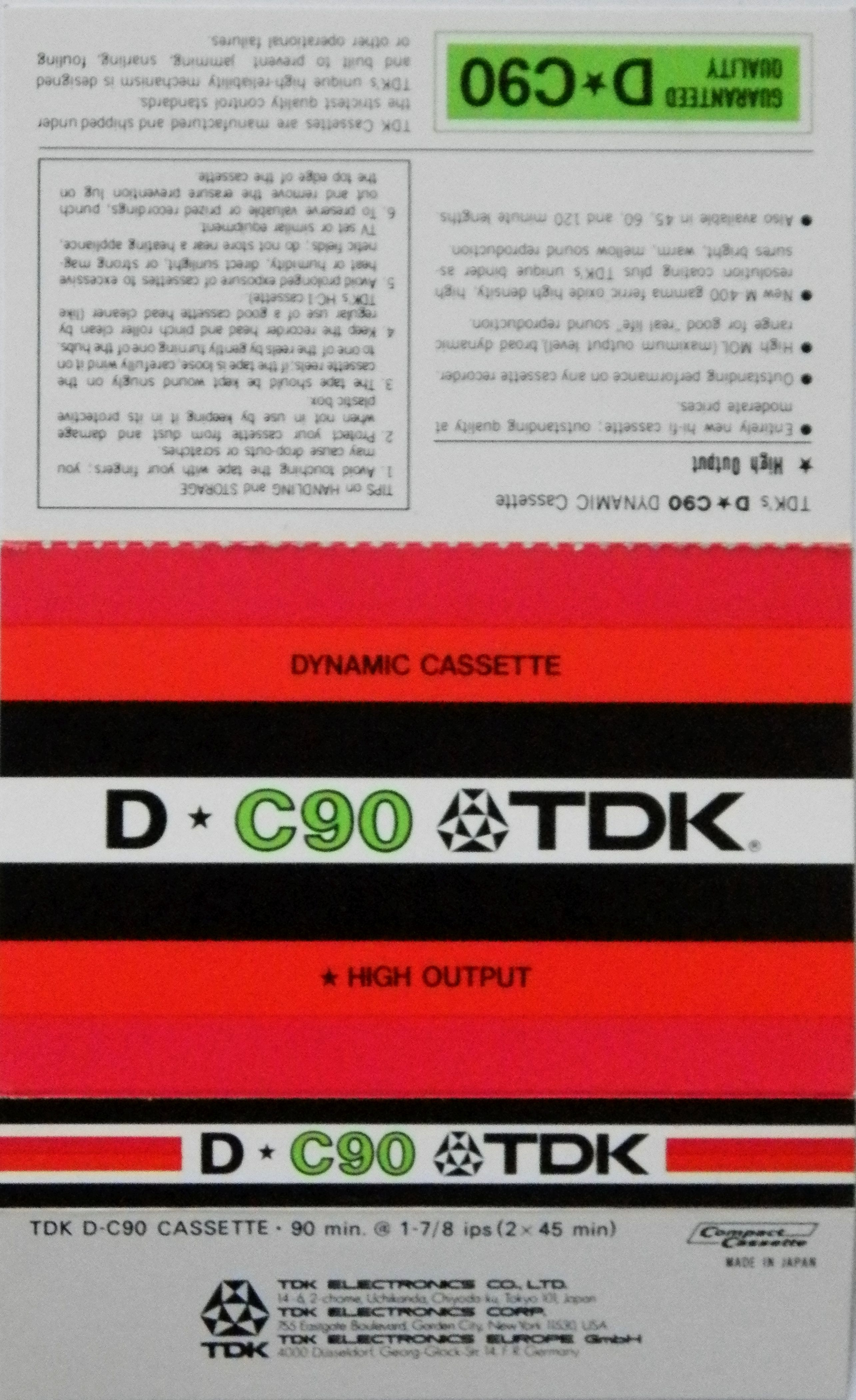 Compact Cassette TDK D 90 Type I Normal 1972 Europe, USA
