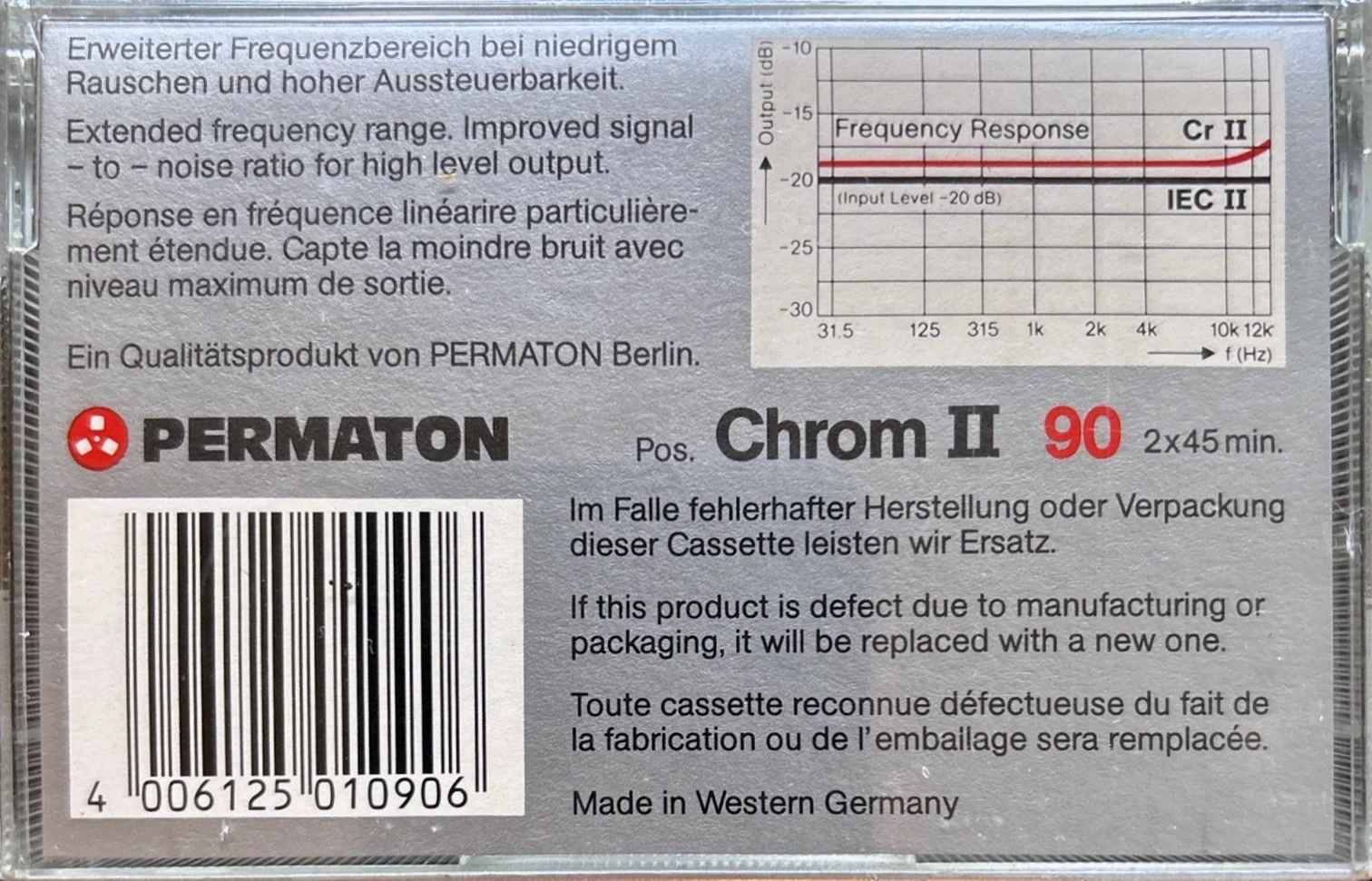 Compact Cassette Permaton Chrom II 90 Type II Chrome 1985 Europe