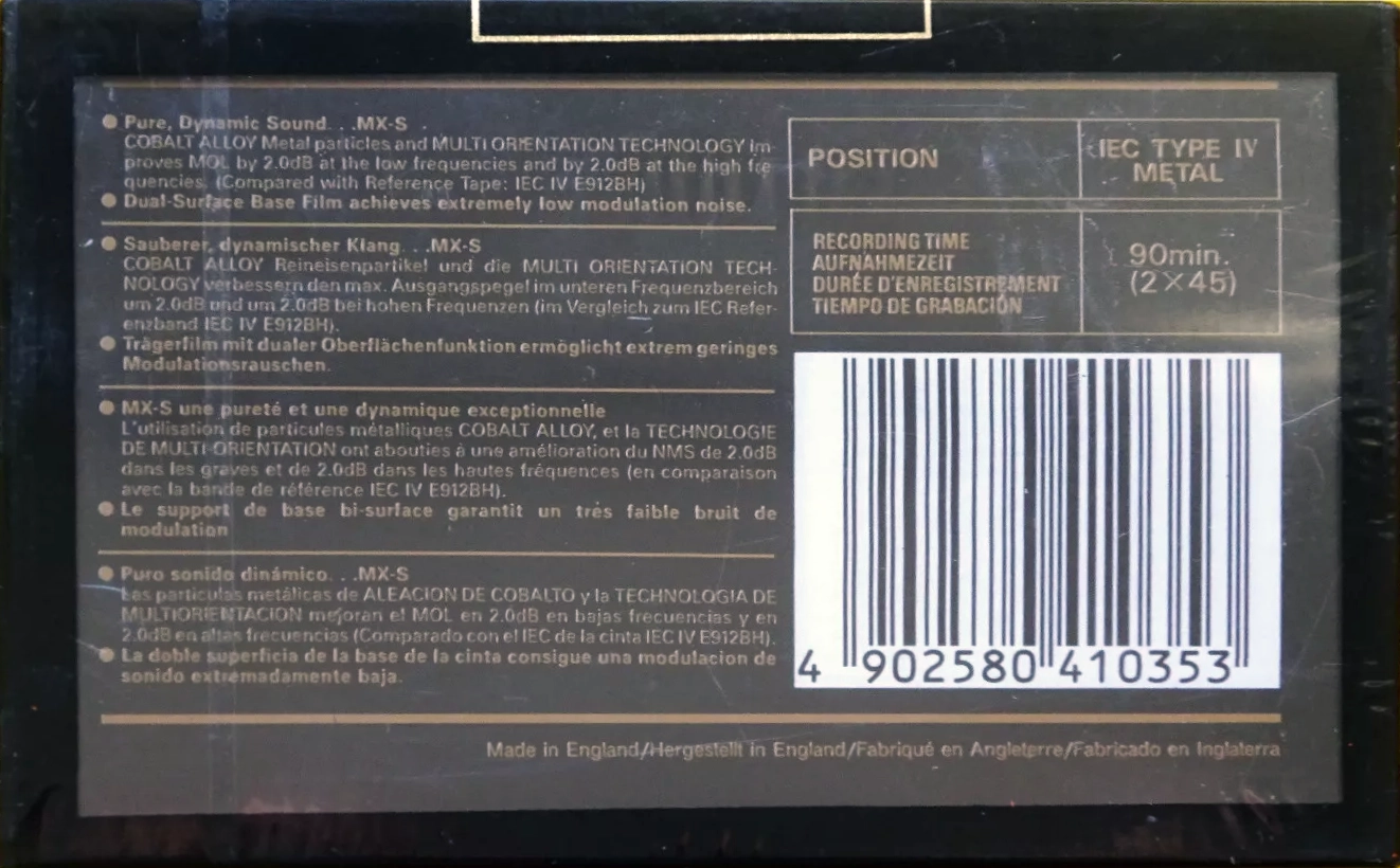 Compact Cassette Maxell MX-S 90 Type IV Metal 1992 Europe