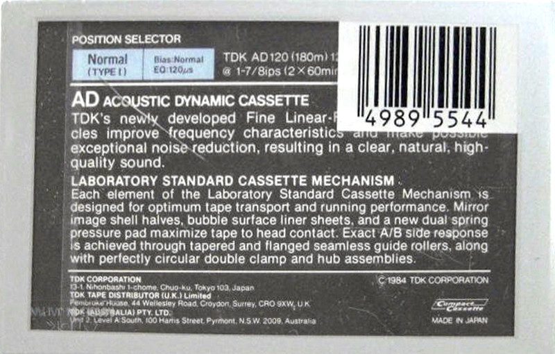 Compact Cassette TDK AD 120 Type I Normal 1984 Australia, Europe