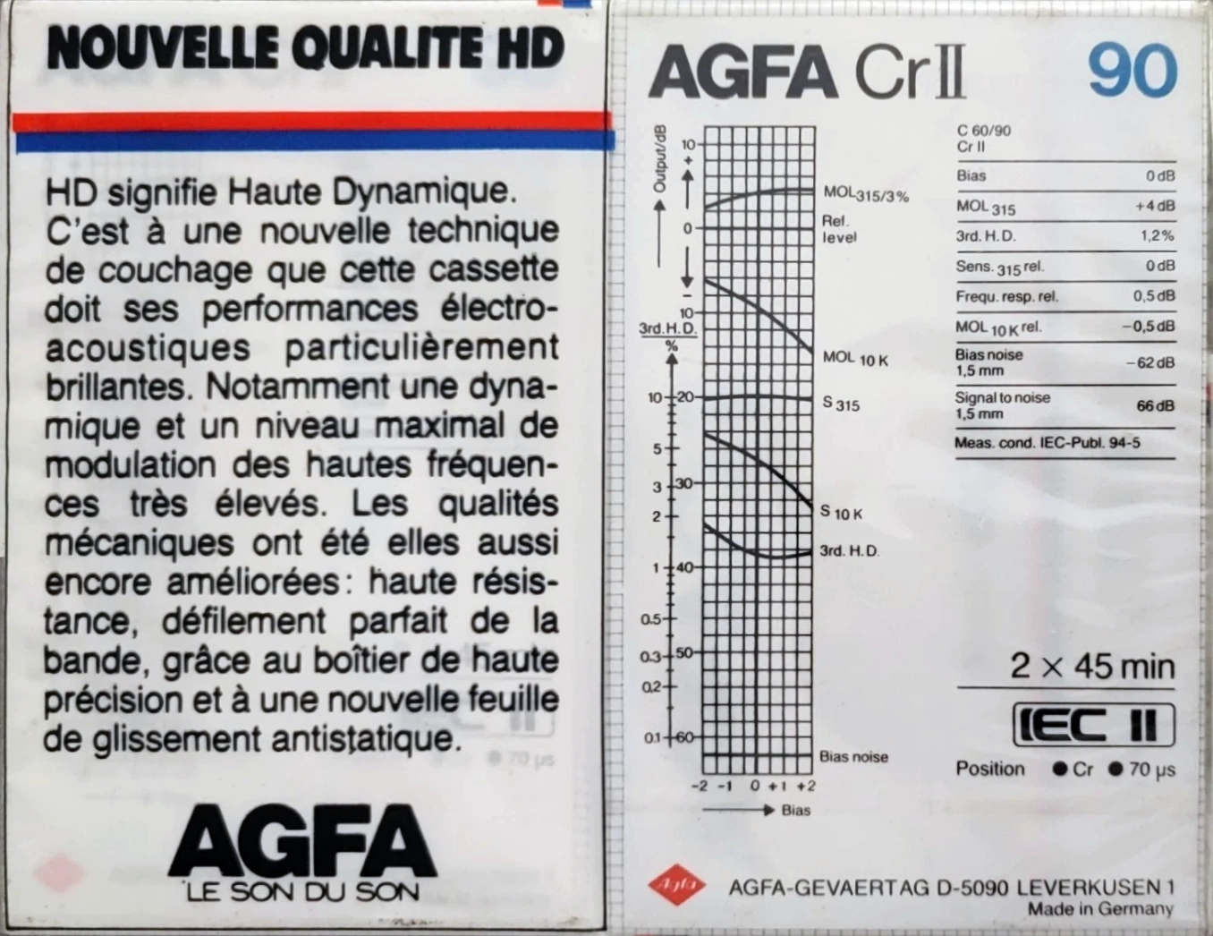 2 pack AGFA Stereochrom HD 90 "Cr II" Type II Chrome 1982 France