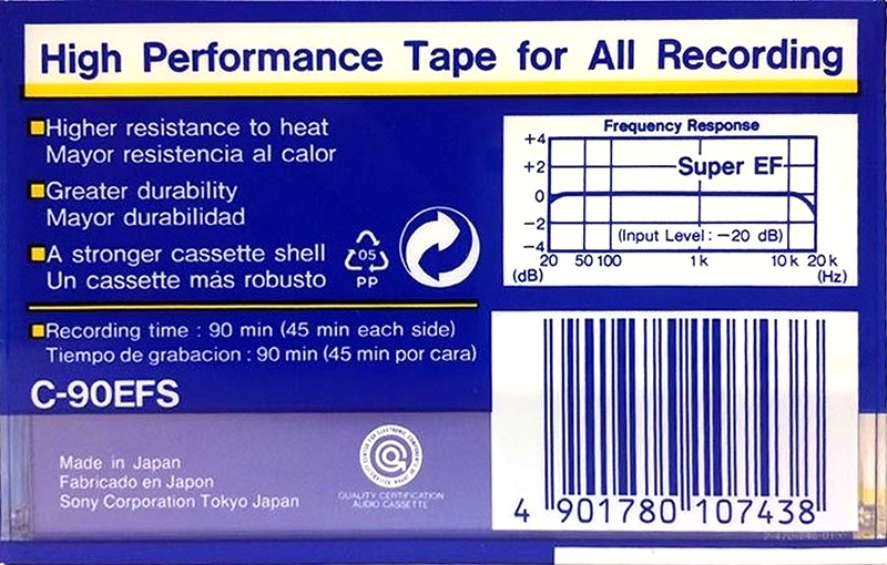 Compact Cassette Sony Super EF 90 "C-90EFS" Type I Normal 1988 Europe