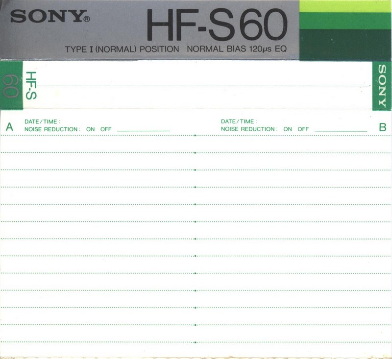 Compact Cassette Sony HF-S 60 Type I Normal 1985 USA