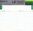 Compact Cassette Sony HF-S 60 Type I Normal 1985 USA
