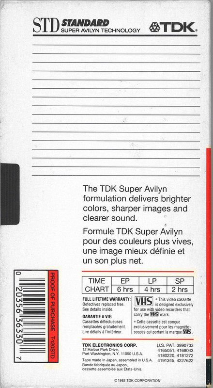 VHS, Video Home System TDK STD 120 "T-120STD" Type II Chrome 1992 North America