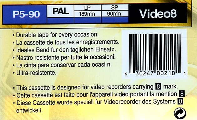 Video8, Hi8, Digital8 Electra 90 Type IV Metal Europe