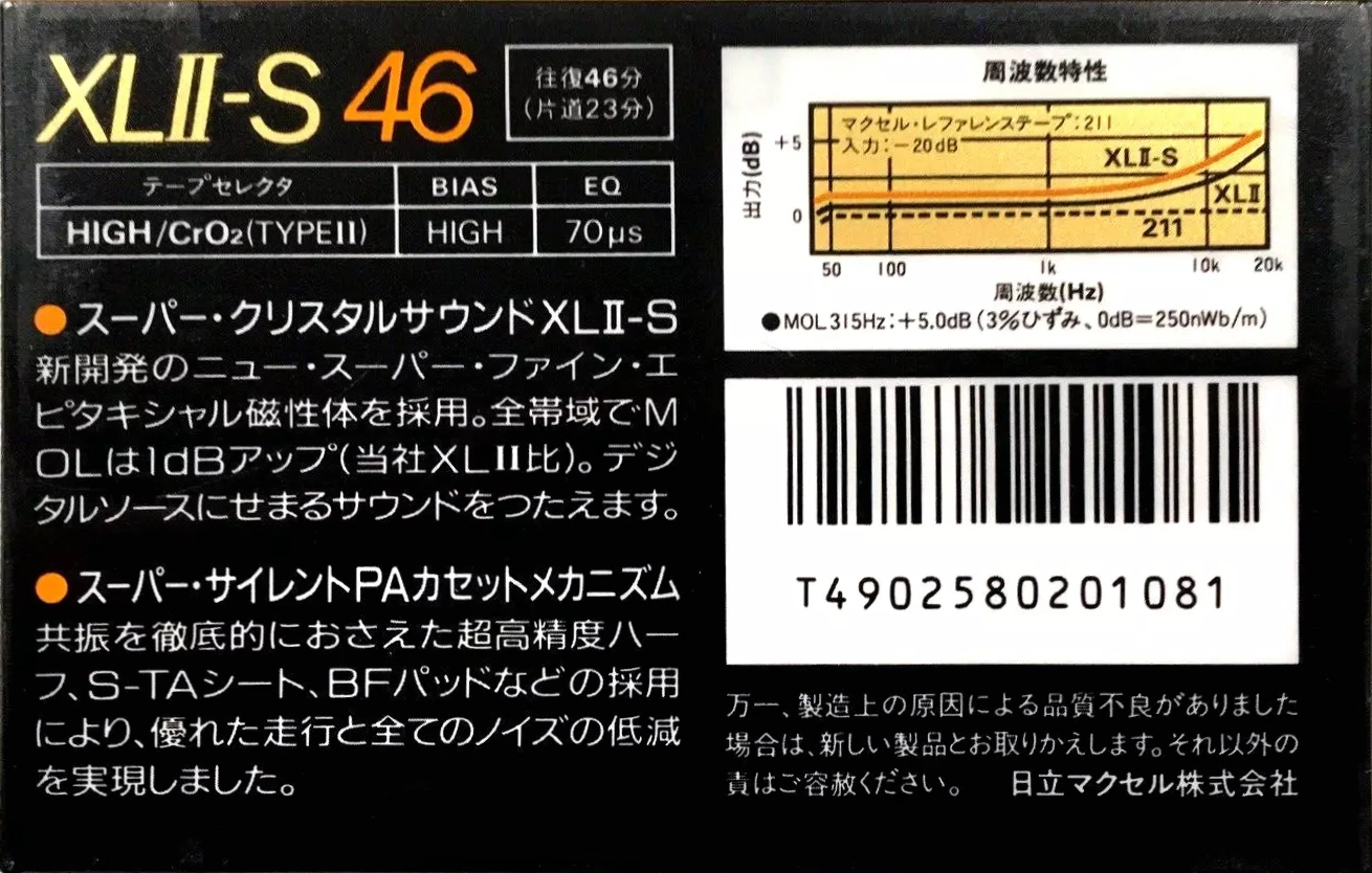 Compact Cassette Maxell XLII-S 46 Type II Chrome 1986 Japan