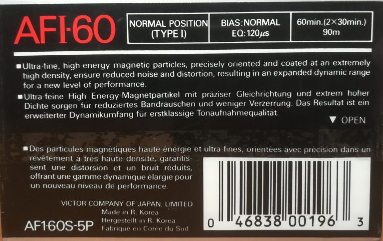 5 pack JVC AFI 60 "AF160S-5P" Type I Normal 1990 North America