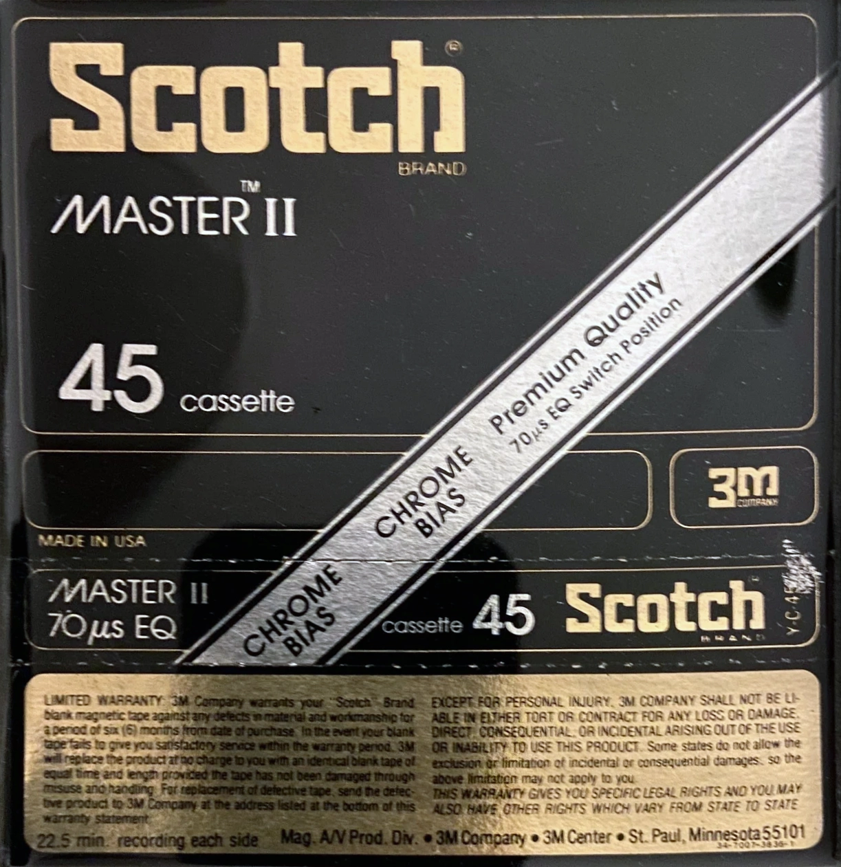 Compact Cassette Scotch Master II 45 Type II Chrome 1979 USA