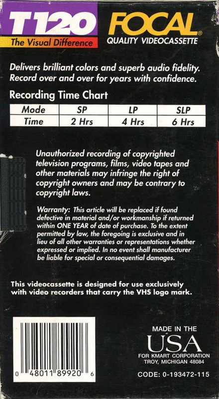 VHS, Video Home System: Unknown Focal -  120