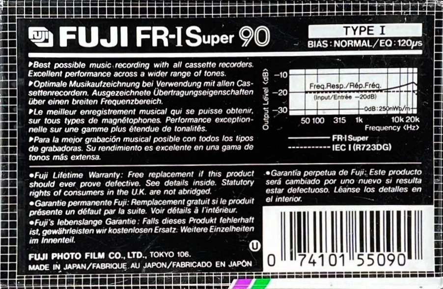 Compact Cassette Fuji FR-I Super 90 Type I Normal 1985 North America