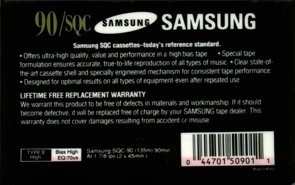 Compact Cassette Samsung SQC 90 Type II Chrome 1996 North America