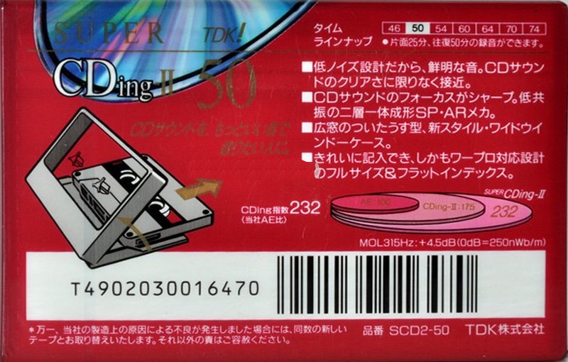 Compact Cassette TDK Super CDing 2 50 "SCD2-50" Type II Chrome 1992 Japan
