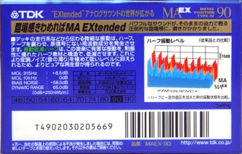 Compact Cassette TDK MAEX 90 "MAEX-90" Type IV Metal 1998 Japan