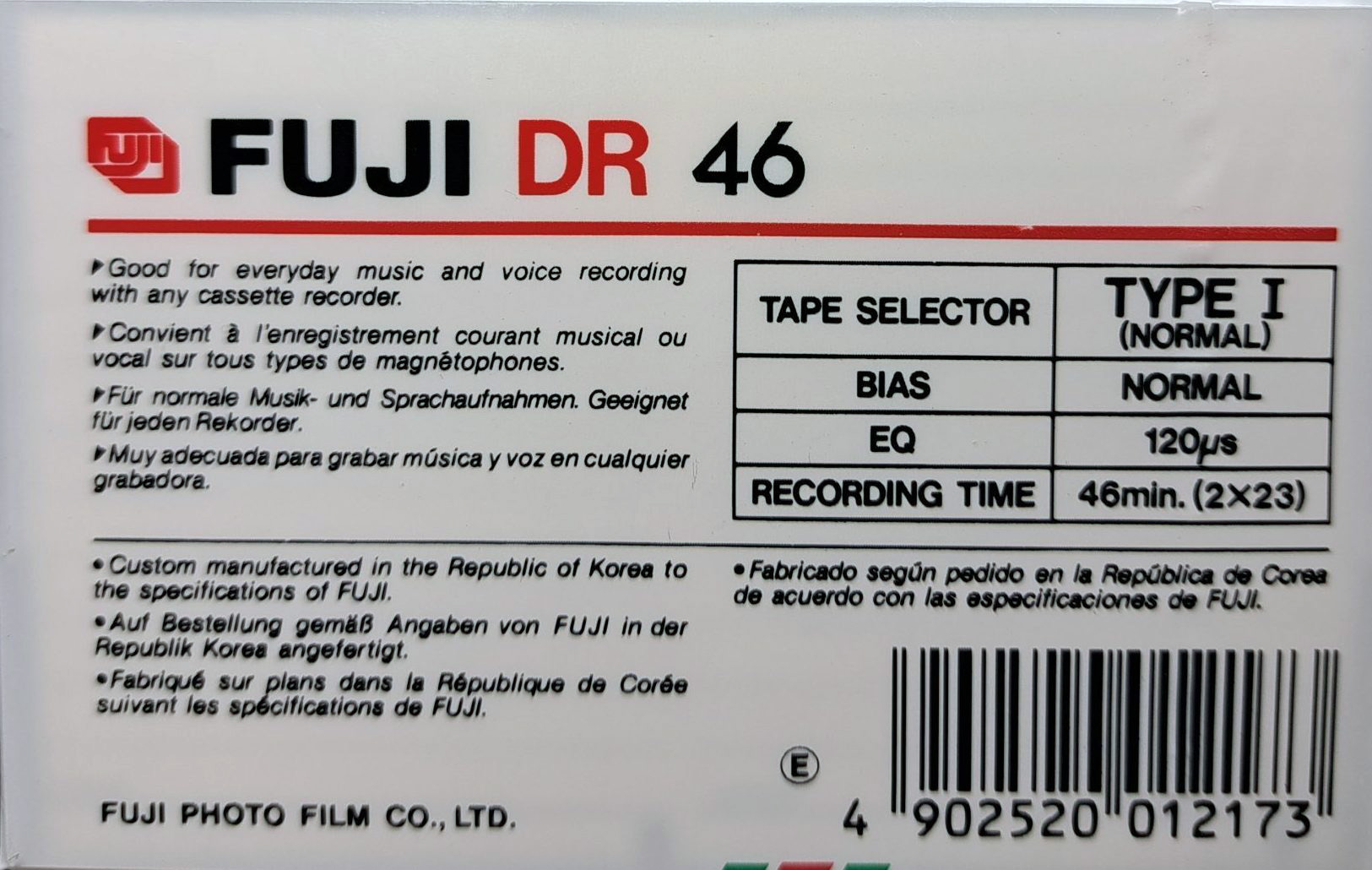 Compact Cassette Fuji DR 46 Type I Normal 1985 Europe