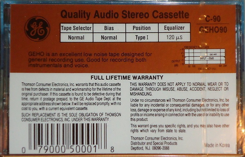 Compact Cassette GE / General Electric GE-HO 90 Type I Normal 1988 USA