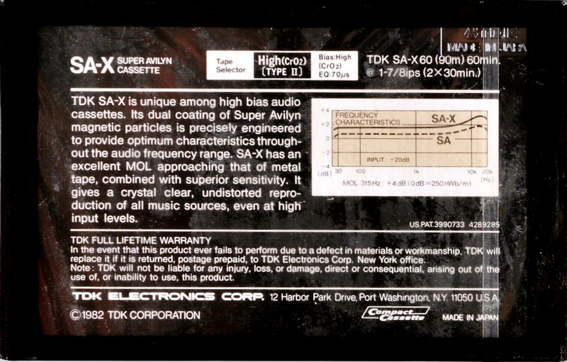 Compact Cassette TDK SA-X 60 Type II Chrome 1982 USA