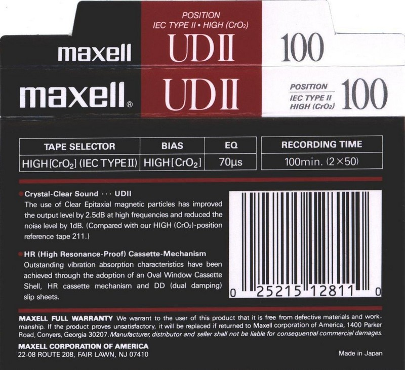 Compact Cassette: Maxell / Hitachi Maxell - UDII 100