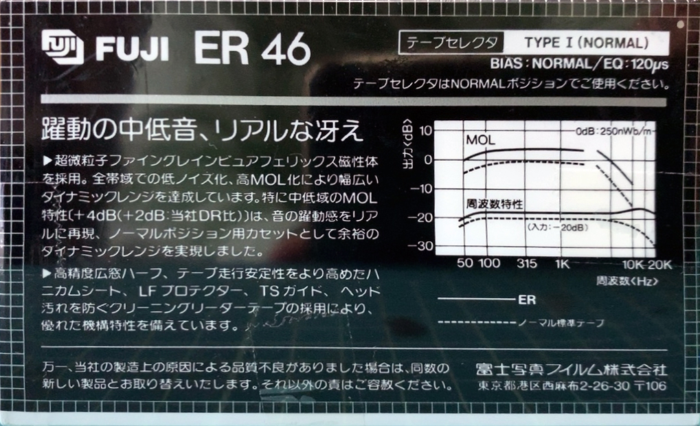 Compact Cassette Fuji ER 46 Type I Normal 1982 Japan