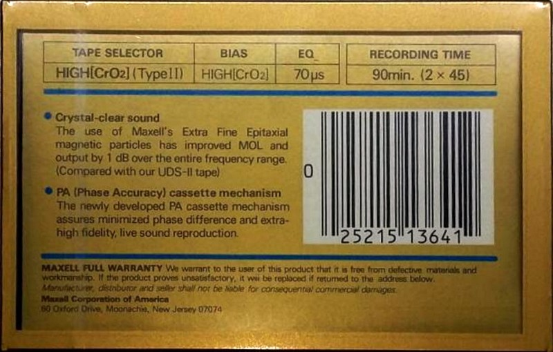 Compact Cassette Maxell XLII 90 Type II Chrome 1984 USA