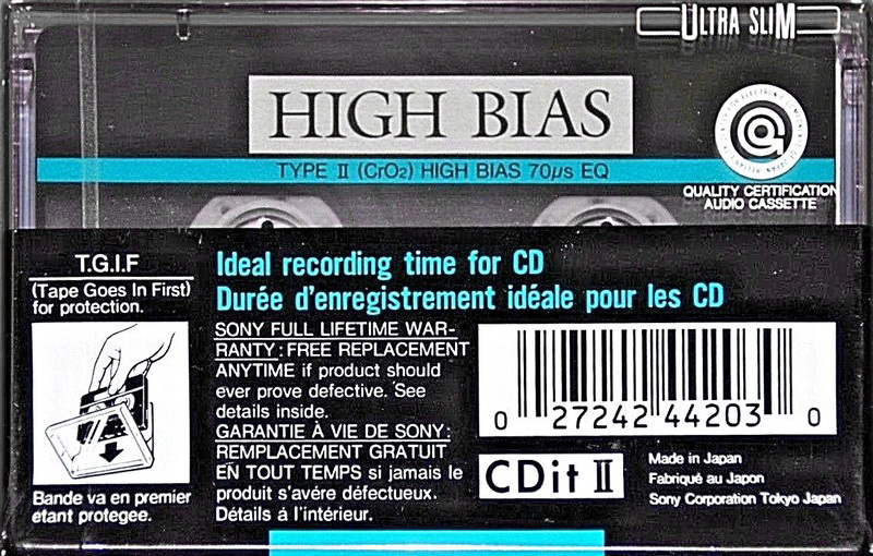 Compact Cassette Sony CDit II 94 Type II Chrome 1990 North America