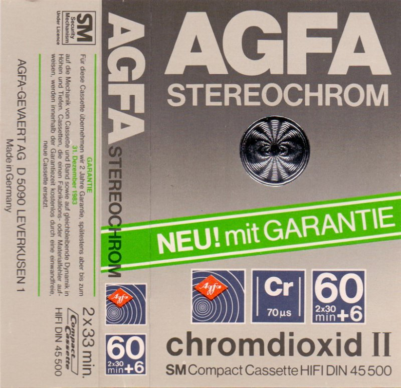Compact Cassette AGFA Stereochrom 60+6 Type II Chrome 1980 Europe