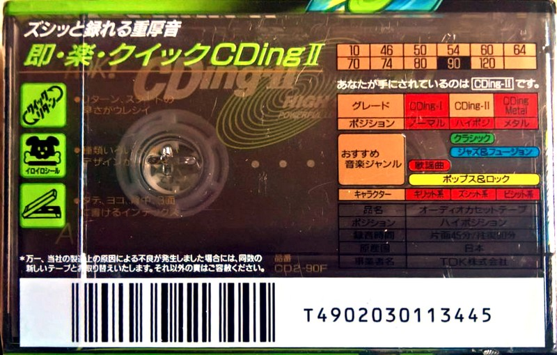 Compact Cassette TDK CDing 2 90 "CD2-90F" Type II Chrome 1994 Japan