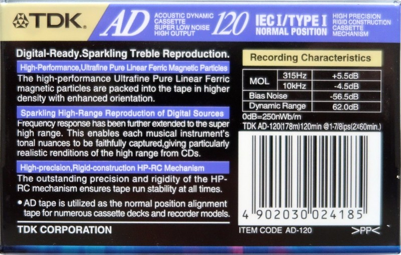 Compact Cassette TDK AD 120 "AD-120" Type I Normal 1997 Europe