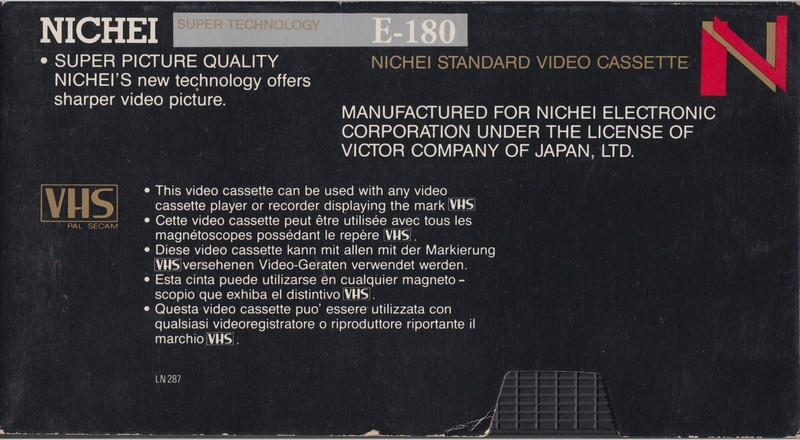 VHS, Video Home System Nichei 180 Type I Normal Europe