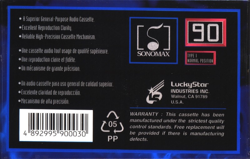Compact Cassette Sonomax 90 Type I Normal 1997 USA