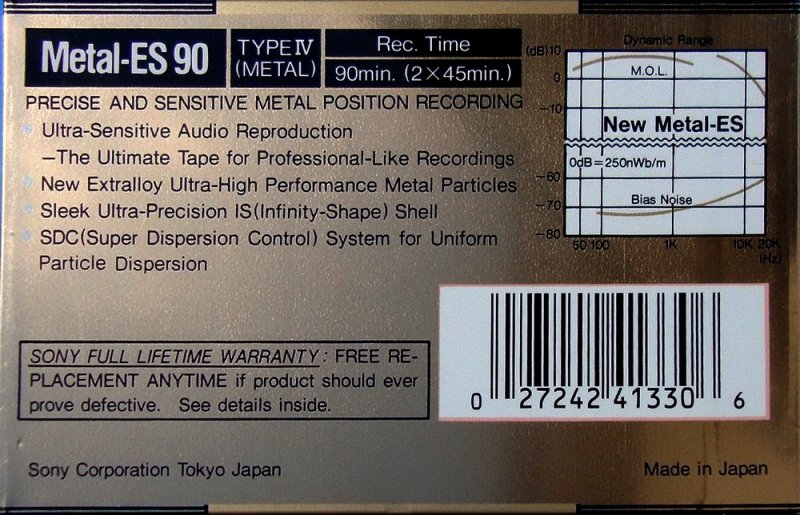 Compact Cassette Sony Metal-ES 90 Type IV Metal 1988 USA