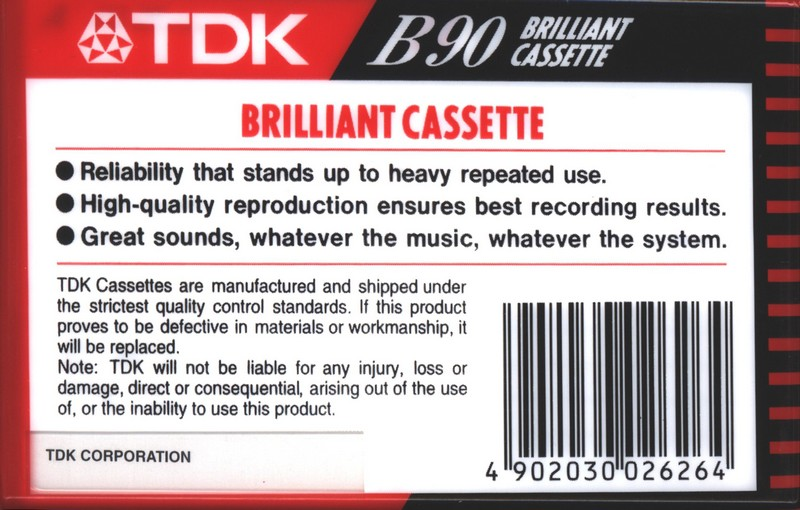 Compact Cassette TDK B 90 Type I Normal 1990