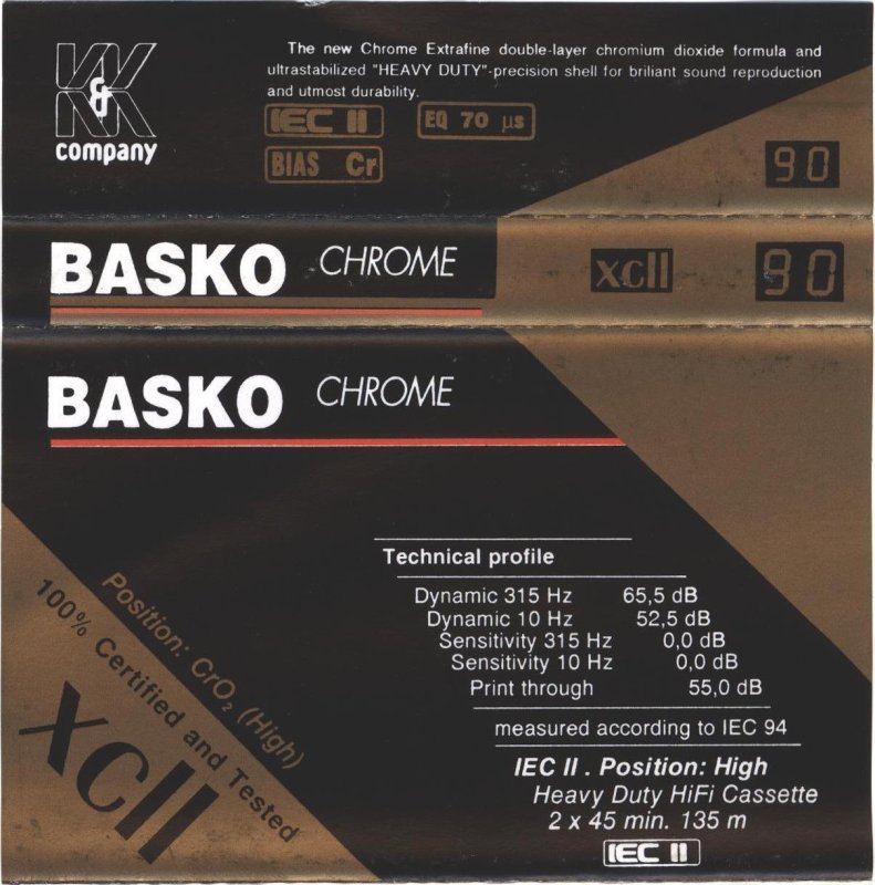 Compact Cassette Basko 90 "XC II" Type II Chrome 1992 Slovakia