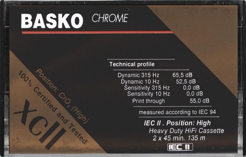 Compact Cassette Basko 90 "XC II" Type II Chrome 1992 Slovakia