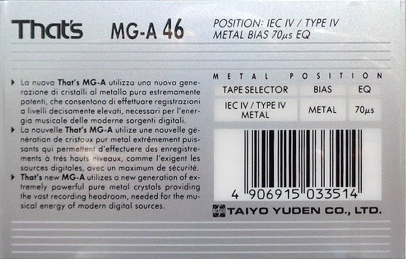 Compact Cassette: Taiyo Yuden Thats - MG-X 46