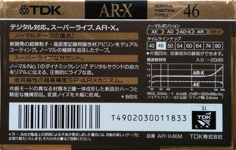 Compact Cassette TDK AR-X 46 "AR-X46M" Type I Normal 1990 Japan
