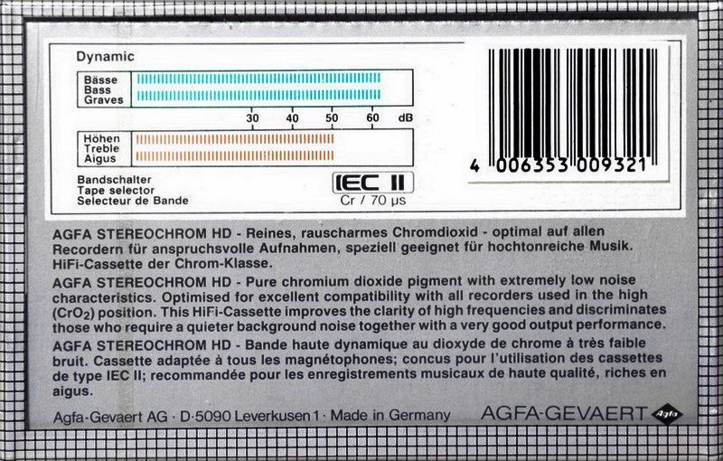 Compact Cassette AGFA Stereochrom HD 60+6 Type II Chrome 1985 Europe